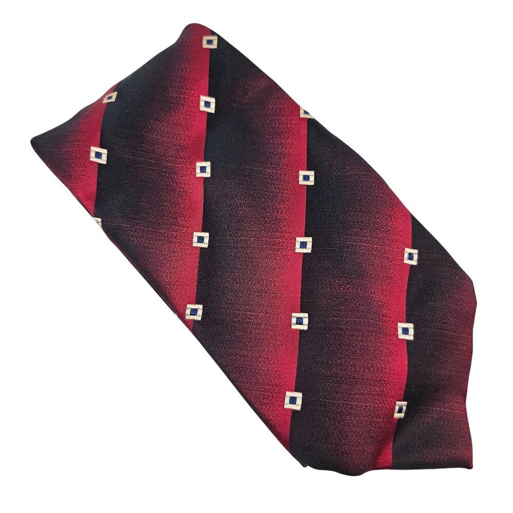 DeSantis Collection Mens Neck Tie Silk Red Gold Geometric Italy Designer Vintage